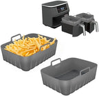 Silicone Liners Rectangle 2 Pcs for Air Fryer Dual Basket 8 to 10 Qt, Food-grade Reusable Baking Tray Fit Ninja DZ201 DZ401 DZ550, 4 to 5 Qt Each, Airfryer Accessories Grey