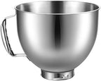 5 Quart Stainless Steel Mixer Bowl for KitchenAid Artisan & Classic Series 4.5&5 QT Tilt-Head Stand Mixers, Replacement Mixing Bowl for KitchenAid, Mixer Attachment for KitchenAid, Silver