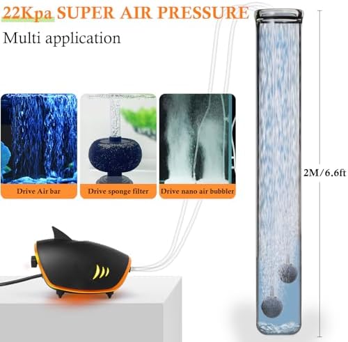 HITOP 110GPH Powerful Aquarium Air Pump: Qiuet 2-outlets Aquarium Aerator, Adjustable Fish Tank Air Pump with Accessories, for 20-200 Gallon Tank
