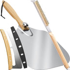 Pizza Oven Accessories Kit w/ 12 inch Pizza Peel, Pizza Oven Brush & Stone Scraper, 14 inch Pizza Cutter Rocker Blade - Tools & Supplies Set - Compatible with Outdoor Ooni, Gozney, Ninja, Solo Ovens