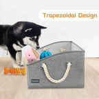 Dog Toy Box, Large Dog Toys Storage with Handle, Fabric Trapezoid Dog Toy Bin, Collapsible Basket Chest Organizer, Perfect for Pet Toys, Blankets, Dog Toys and Accessories,Light Grey