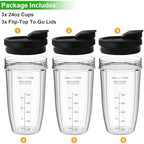 Blender Cups Replacement for Ninja, 24oz Ninja Blender Cups with To-Go Lids Compatible with Ninja BL450, BL456, BL480, BL2012, BL2013, BN401, BN751, BN801, SS101, SS151 (3 Pack)
