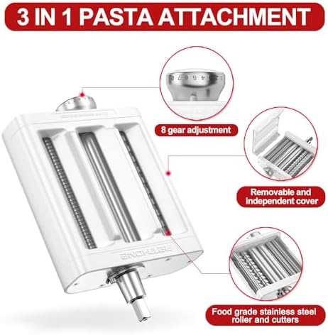 RETHONE Pasta Maker Attachment for KitchenAid Stand Mixers -3 in 1 Set Pasta Attachments includes Pasta Roller, Spaghetti Fettuccine Cutter, Pasta Machine Attachment Accessories for KitchenAid