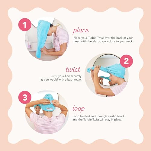 Turbie Twist Extra Long Microfiber Hair Towel Wrap for Women and Men | 2 Pack | Bathroom Essential Accessories | Quick Dry Hair Turban for Drying Curly, Long & Thick Hair (Pink, Mint)