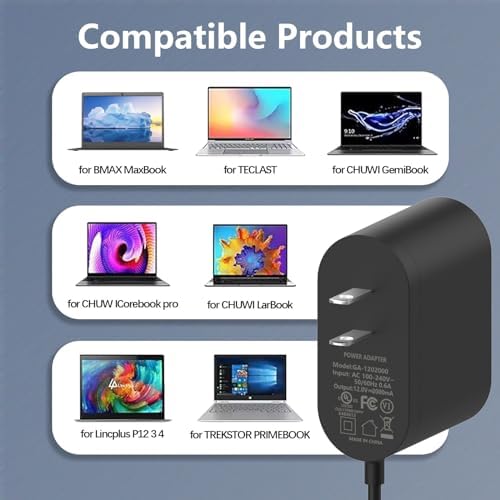 12V 2A Laptop Charger for Chuwi-Herobook Pro, 13" 14" GemiBook Pro, 13.3" Lakebook CW1509, UBook Pro X CWI535, AeroBook Pro, UBook X GemiBook Pro, 14'' GemiBook Tablet Power Cord Adapter Replacement