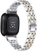 Bling Bands Compatible with Fitbit Versa 4/Sense 2/Versa 3/Sense, Women Dressy Slim Bracelet Metal Replacement Wristbands