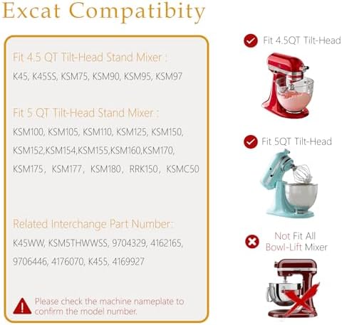 Dishwasher Safe Whisk Attachment for KitchenAid 4.5 5 Qt Tilt-Head Stand Mixer, Stainless Steel 6 Wire Whip Fits Kitchen Aid Stand Mixer Accessories Attachments Replacement Parts
