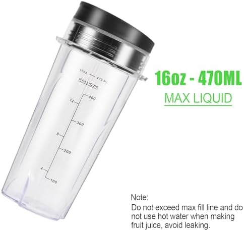 Upgrade 2 Pack 16oz QB3001SS Replacement Cups Compatible with Ninja Fit Compact Personal Blender, Replacement for Ninja Blender Cups with Scale and Sealing Cap…
