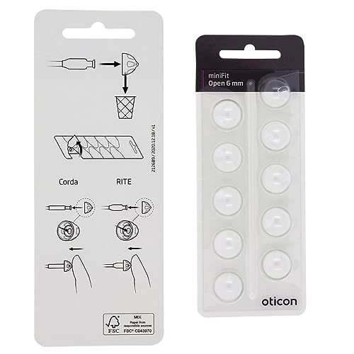 Genuine Oticon Hearing Aid Domes Minifit Open 6mm (0.24 inches - Small), Oticon Branded OEM Denmark Replacements, Authentic Accessories for Optimal Performance -3 Pack/30 Domes Total