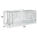 Large Animal Trap Cat Trap for Stray Cats Humane,Small Dogs,Fox,Rabbit,Groundhog,Squirrel,Raccoon,Chicken,Opossum, 32inch Live Traps for Animals Outdoor Indoor Collapsible Steel Release Cat Trap Cage