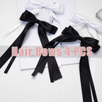 Oversized Long-Tail Hair Bows Set - 4 PCS Ribbons and Large Barrettes for Cute Aesthetic Hair Accessories for Girls (Black White)