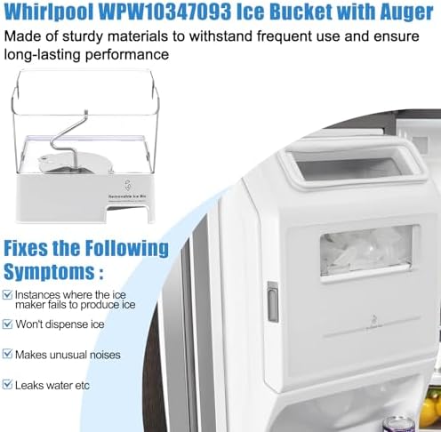 Upgraded WPW10347093 W10347093 W10347100 Ice Bucket Compatible with Whirlpool Maytag KitchenAid Refrigerator Ice Maker Replacement Parts WRF736 WRF757 WRF767 WRF989 KFIS29 KRFF507 Removable Ice Bin