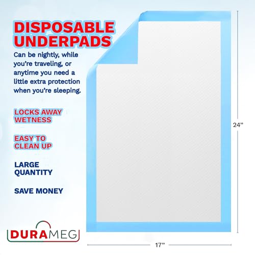 Chucks Pad Disposable Underpads 17x24 | [100 Pack] Incontinence Chux Pads Absorbent 2g SAP Fluff Protective Bed & Pee Pads for Babies, Kids, Adults & Elderly | Puppy Pads Large for Training Leak Proof