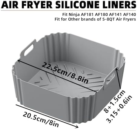 Silicone Air Fryer Liners for Ninja Air Fryer Pro XL AF141 AF140 AF181 AF180,2Pack 8.8inch Square Air Fryer Liners Reusable Basket for Cosori,Chefman,Instant Pot,Other 5-8QT,Air Fryer Accessories