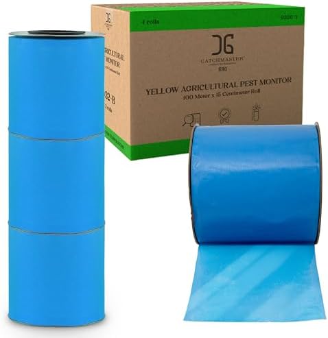 Catchmaster GRO XL AG Roll 4PK, Double Sided Adhesive Fly Tape Strips, Fungus Gnat Sticky Trap for Greenhouse, Garden, Nursery, Pest Control Gardening Supplies, Pet Safe Insect Trap, 328' x 6", Blue