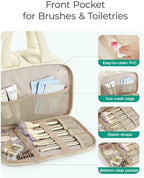 BAGSMART Travel Toiletry Bag, Puffy Large Toiletry Bag for Women, Lightweight Cosmetic Makeup Bag Organizer with Handle for Traveling, Accessories, Essentials, Toiletries （Beige