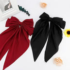 Hair Bow Clip, 2 Pcs Silky Satin Hair Bows for Women Hair Ribbons Oversized Long Tail Black Hair Bow and Red Hair Bow Hair Barrettes, Metal Clips Bowknot Hair Accessories, Christmas Gifts