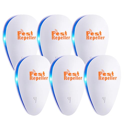RibRave Ultrasonic Pest Repeller 6 Pack Indoor Pest Repeller Plug in Ultrasonic Pest Control Repelling Rodent and Insect Electric Pest Control Repellent Friendly for Kid and Pet, White