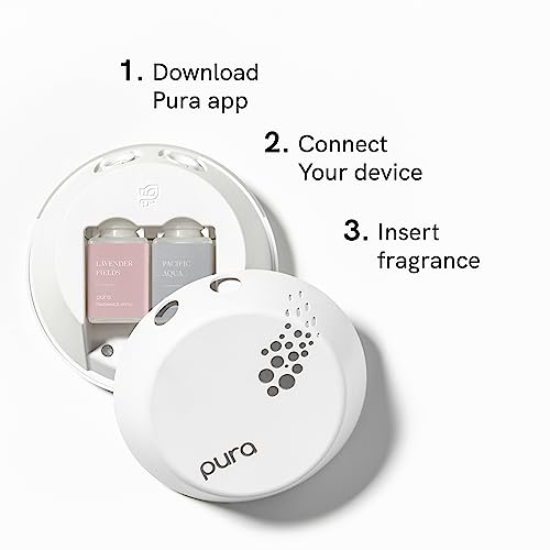 Pura - Smart Home Fragrance Device Starter Set V3 - Scent Diffuser for Homes, Bedrooms & Living Rooms - Includes Fragrance Aroma Diffuser & Two Fragrances - Pacific Aqua and Lavender Fields