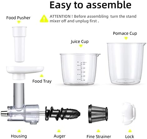 Masticating Juicer Accessories, Gdrtwwh Juicer Machines Attachments Compatible with All KitchenAid Stand Mixers and Cuisinart SM-50BC/SM-50R/SM-50TQ/SM-50BL/SM-50BK Stand Mixers,Black
