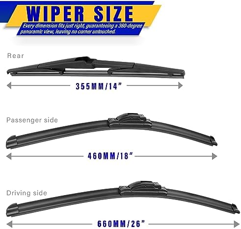 3 wipers Replacement for 2014-2021 Jeep Cherokee, Windshield Wiper Blades Original Equipment Replacement - 26"/18"/14" (Set of 3) U/J HOOK
