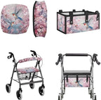 LedBack Mobility Scooter Accessories for 3 Pcs, Durable Rollator Walker Seat and Backrest Covers Cherry Blossom Hummingbirds Under Seat Rollator Walker Bag for Seniors