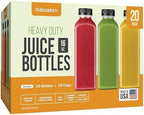16oz 20pcs Juice Bottles With Caps - MADE IN USA Juice Containers With Lids For Fridge - Juicer Bottles With Tamper Evident Caps, Shatterproof, BPA-Free, Leak proof, Disposable & Recyclable