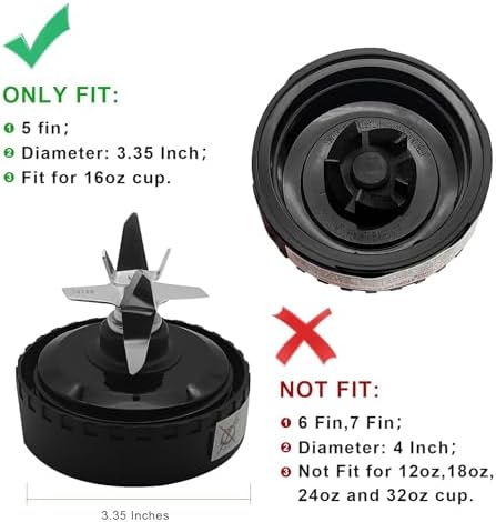 5 Fins Blender Blade Replacement Part For Ninja Blender QB3001SS QB3000 QB3004 QB3005 QB3000SSW-30 QB3000QR-30 QB3001SS-30 QB3000QBK QB3004 QB3005 - Fits for Ninja 16oz Cup [3.35Inch Fins ONLY]