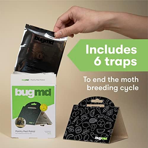 BugMD Pantry Pest Patrol (6 Count, Black) - Moth Traps for Kitchen, Pantry Moth Trap, Bug Trap, Moth Traps for House Pantry, Get Rid of Pantry Moth, Kitchen Moth Trap Killer