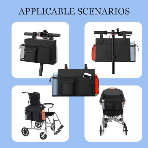 Electric Scooter Bag Wheelchair Bag, Scooter Storage Bag with 15-Inch Laptop Pocket and Cup Holders, Durable Basket for Scooter, Wheelchair and Bike, Mobility Scooter Accessories for Adults (Black)