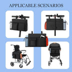 Electric Scooter Bag Wheelchair Bag, Scooter Storage Bag with 15-Inch Laptop Pocket and Cup Holders, Durable Basket for Scooter, Wheelchair and Bike, Mobility Scooter Accessories for Adults (Black)