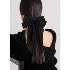 Hair Bow Clip, 2 Pcs Silky Satin Hair Bows for Women Hair Ribbons Oversized Long Tail Black Hair Bow and Red Hair Bow Hair Barrettes, Metal Clips Bowknot Hair Accessories, Christmas Gifts