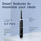 Oral-B iO Series 5 Rechargeable Electric Toothbrush with Visible Pressure Sensor to Protect Gums, 2 Minute Timer, 5 Cleaning Settings, 1 Replacement Toothbrush Heads, and Travel Case, Black