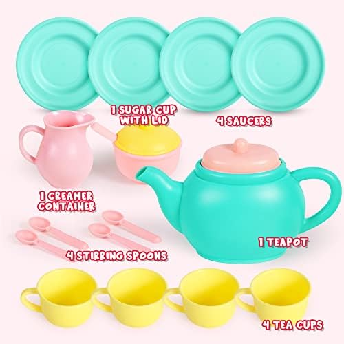 JOYIN 18PCS Pretend Play Tea Party Set Play Food Accessories BPA Free, Phthalates Free, Plastic Tea Set, Mini Kitchen for Kids, Gifts for Toddler Boys Girls Ages 3 4 5 6 Years Old