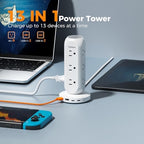 Surge Protector Power Strip Tower, TESSAN Flat Plug Extension Cord 6 FT, Charging Station with 9 Outlets and 4 USB(2 USB C), 900J Surge Protection for Office Home Dorm Room Desk Accessories