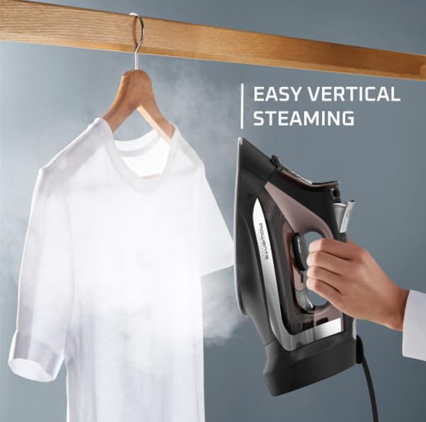 Rowenta, Iron, Access Stainless Steel Soleplate Steam Iron with Retractable Cord, Powerful Steam Diffusion, Auto-off, Anti-Drip, 1725 Watts, Ironing, Black Clothes Iron, DW2459