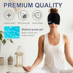 Migraine Relief Gel Ice Head Wrap, Hot and Cold Therapy Headache Relief Hat, Migraine Cap for Puffy Eyes, Headache Eyes Mask for Sinus, Tension and Stress Relief (Black & Blue)