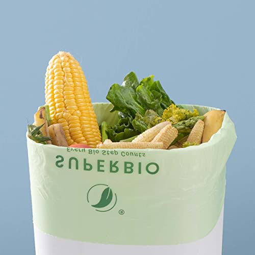 SUPERBIO 2.6 Gallon Compostable Handle Tie Bags, 100 Count, 2 Pack, Compost Food Waste Bags, Certified by BPI and OK Compost Home, 9.84L