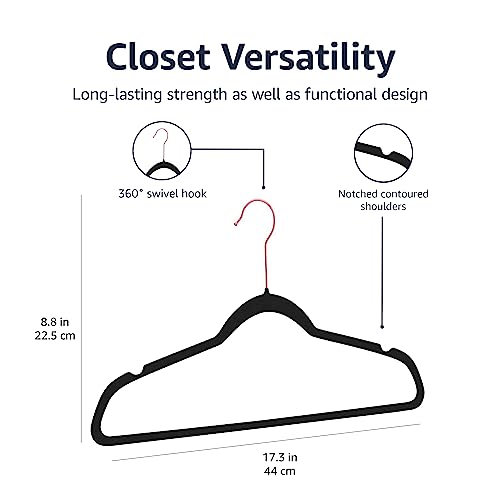 Amazon Basics Slim, Velvet, Non-Slip Sturdy Suit Clothes Hangers, Pack of 30, Black/Rose Gold