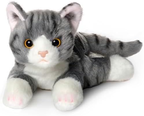 Bearington Collection Lil' Socks Cat 8 Inch Stuffed Animals Stripped Cat Plush Toy - Stuffed Cats That Look Real - Plushies for Kids