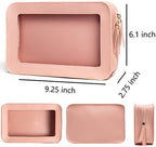 LETGO Clear Makeup Bags, TSA Approved Toiletry Bag with Zipper, Clear Makeup Organizer Fit Carry-on Travel Car Accessories Essentials,Portable Travel Pouch for Women Men (Pink)