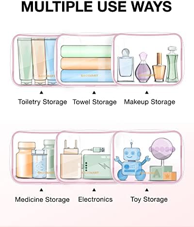 BAGSMART Clear Toiletry Bag, 2 Pack TSA Approved Carry on Travel Accessories Bag Airport Airline Quart Size Bags Water Repellent Makeup Cosmetic Bag for Women (Pink-2pcs)