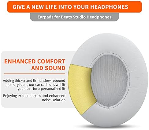 FEYCH Beats Studio Replacement Ear Pads 2 Pieces Noise Isolation Memory Foam Ear Cushions Cover for Beats Studio 2.0 Wired/Wireless B0500 B0501 Headphone & Beats Studio 3.0 (White)