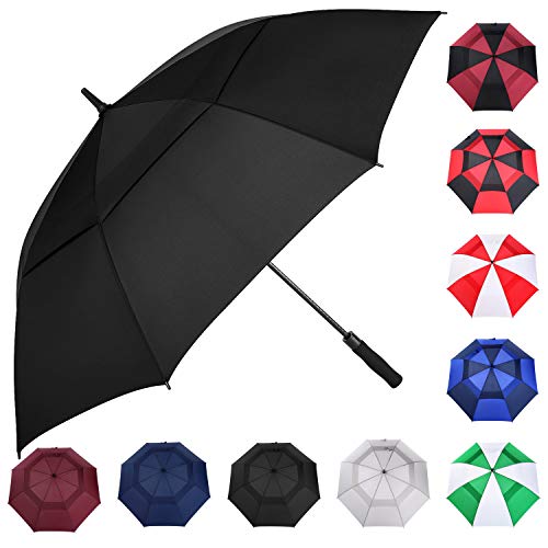 MRTLLOA Automatic Open Golf Umbrella, Extra-Large Oversized Double Canopy Vented Windproof Waterproof Stick Rain Golf Umbrellas for Men and Women (Black, 68 inch)