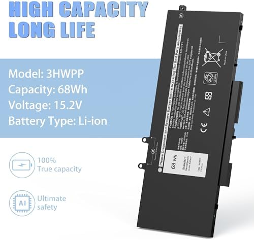 68Wh 3HWPP Laptop Battery Replacement for Dell Latitude 5401 5410 5411 5501 5510 5511 Precision 3541 3551 Inspiron 7706 2-in-1, 17 7500/7506 2-in-1 Black 10X1J N2NLL 1VY7F 451-BCMN 15.2V