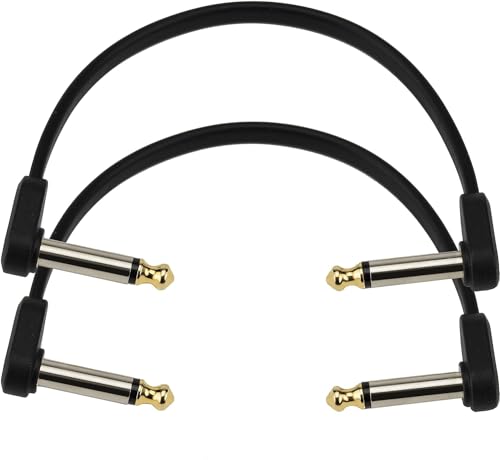D’Addario Accessories Classic Series Flat Guitar Patch Cables - Guitar Pedal Cable with ¼ Inch Ends - Durable & Reliable - Instrument Cable for Pedalboards - 6in Right Angle - 2-Pack