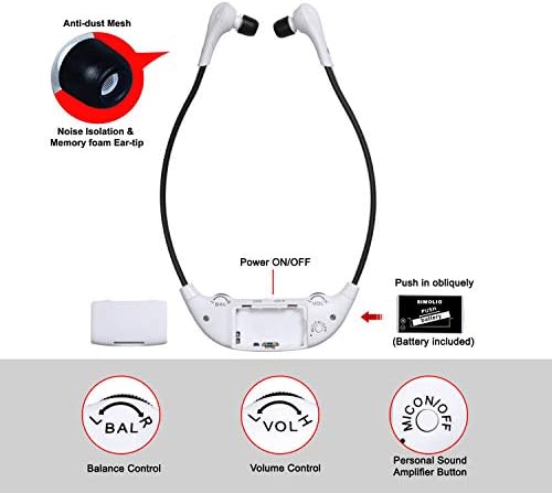 SIMOLIO Additional Wireless TV Headphone, Replacement Headset Under Chin Headphones, Wireless Headphone for Hard of Hearing & Seniors