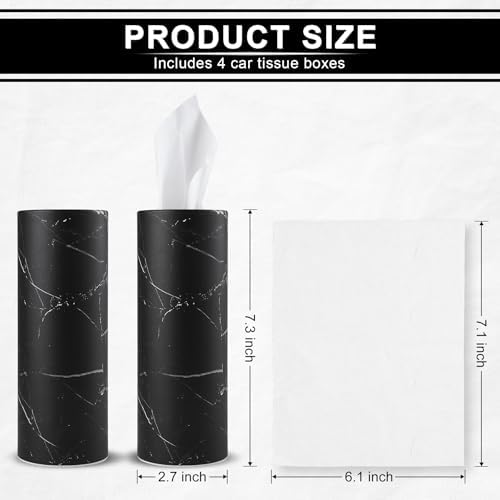 JUSTTOP Car Tissue Holder,Car Travel Kleenex Cup Holder with 4 Pack Facial Tissues,Convenient Tissue Bag,Car Accessories Interior for Women and Man 4 Canisters Black