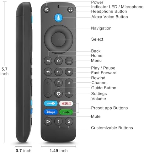 Replacement Voice-Remote-Control for Fire-TV-Stick/TV Cube and Compatible with Insignia/Toshiba/Pioneer Fires Smart TVs