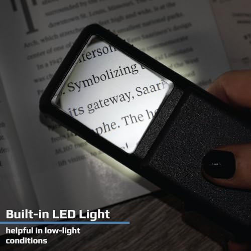 CARSON MiniBrite LED Lighted Slide-Out Aspheric Magnifier with Protective Sleeve (PO-55), 5X, Gray